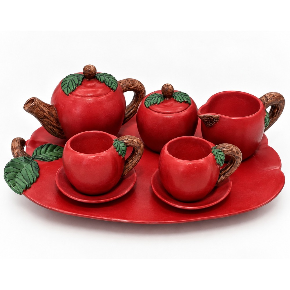 VTG Mini APPLE TEA SET  Teacher Decor Back To School Cups 90s Resin Farmhouse